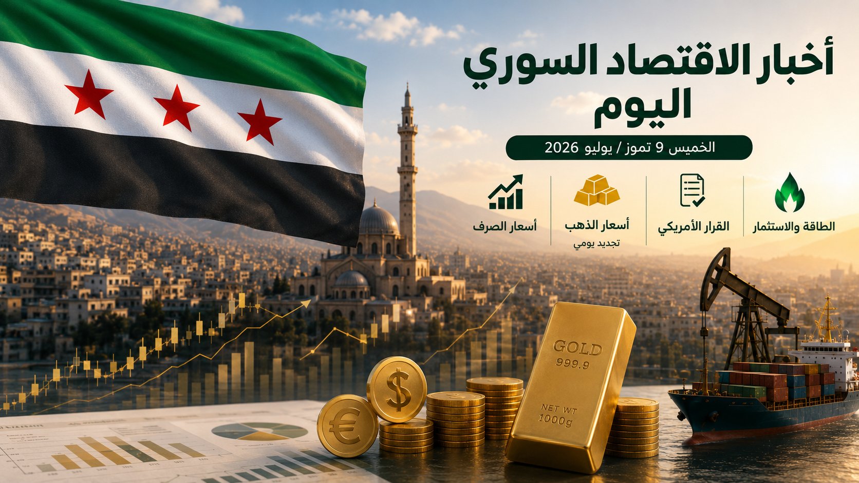 الاقتصاد السوري اليوم 9 يوليو 2026: الدولار يستقر والذهب يترقب وقرار أمريكي يغيّر المشهد
