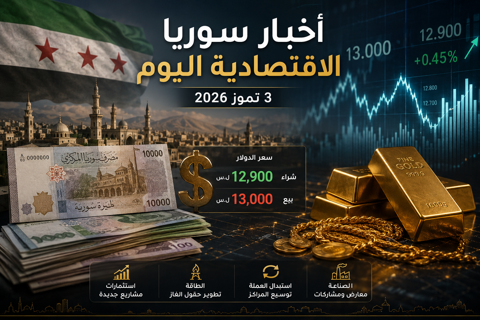 أبرز الأخبار الاقتصادية في سوريا اليوم الجمعة 3 تموز/يوليو 2026