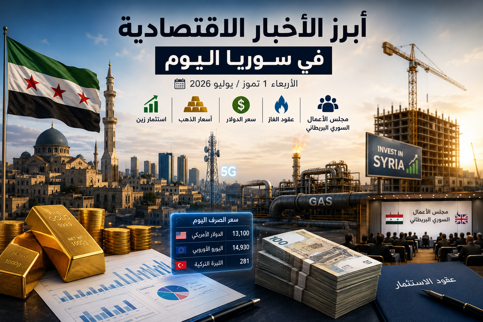 أبرز الأخبار الاقتصادية في سوريا اليوم الأربعاء 1 تموز/يوليو 2026